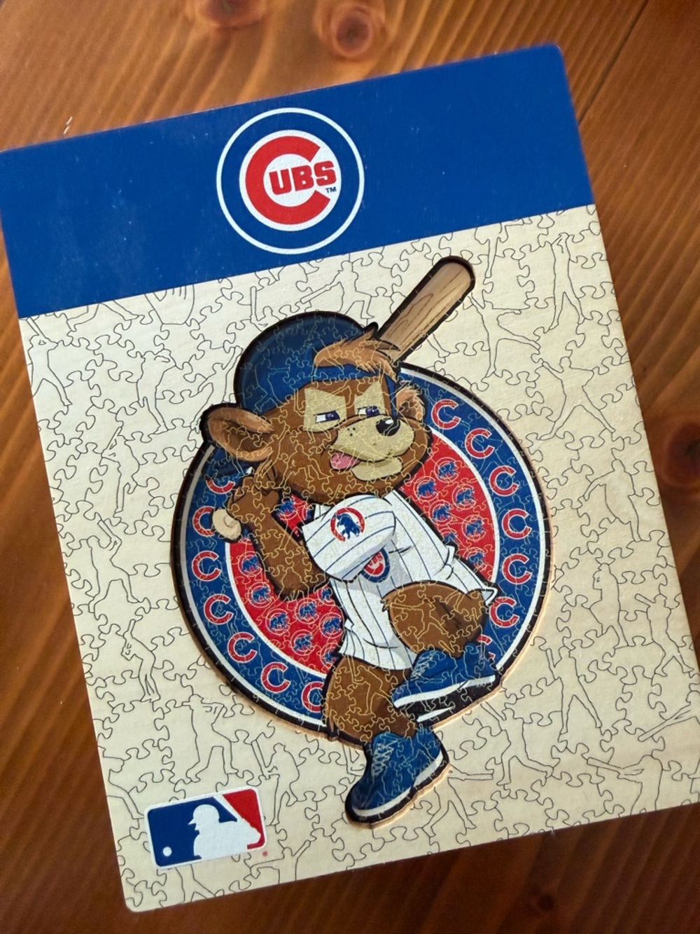 Chicago Cubs Baseball cubbie bear Clark Wooden Jigsaw Puzzle - Blue/Red